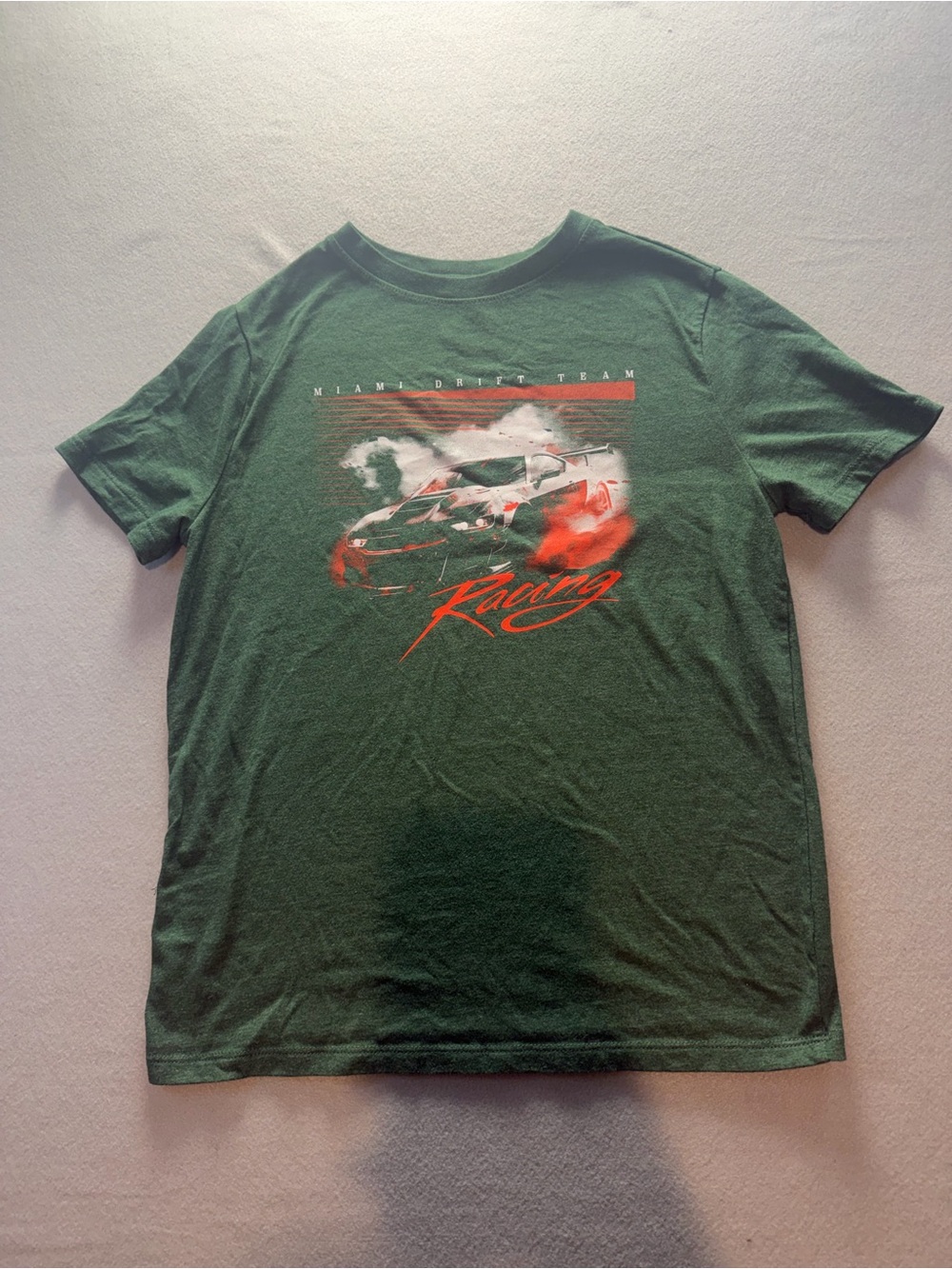 Cat & Jack Boys L 10/12 Racing T Shirt Miami Drift Team Car Graphic Green Tee